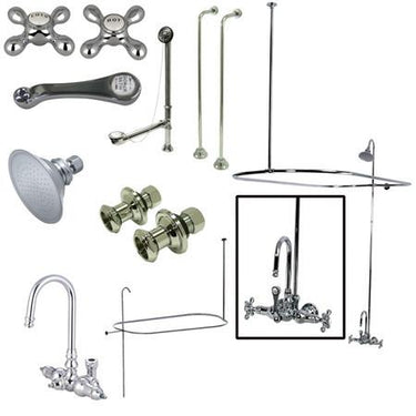 Kingston Brass Vintage Wall Mount High Rise Clawfoot Tub and Shower with Porcelain Lever Handles, Polished Chrome Clawfoot Tub Set Kingston Brass